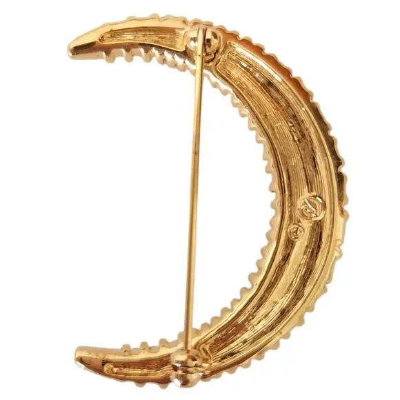 SWAROVSKI crystal vintage bling crescent moon gold tone lapel pin classic brooch - Picture 2 of 4